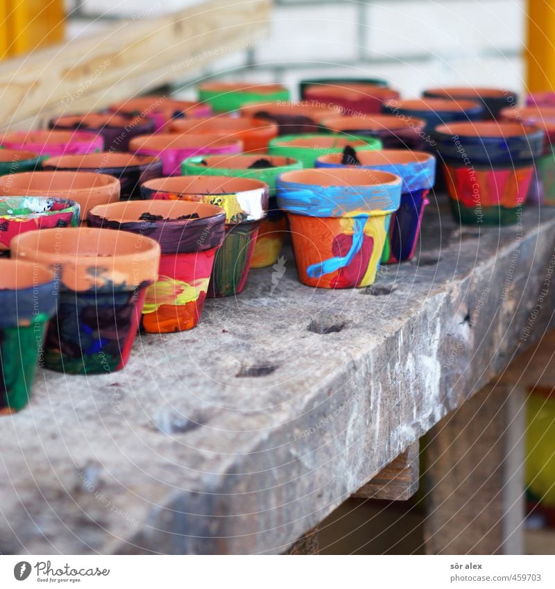 Einpflanzen Kindererziehung Bildung Kindergarten Schule Kindergärtnerin Grundschule Frühling Blumentopf Tontopf schön blau mehrfarbig gelb grün orange rot