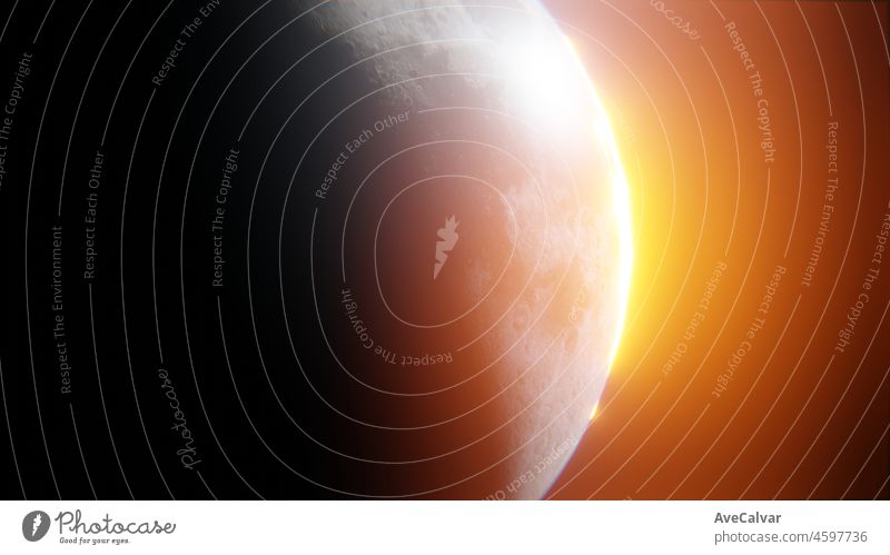 Eine stimmungsvolle dunkle schöne helle Vollmondfinsternis, der Mond wird dunkler 3d Render Foto realistisch, abstrakte Raum Illustration. Kosmos Konzept. Flug über Mond.copy Raum leeren Raum