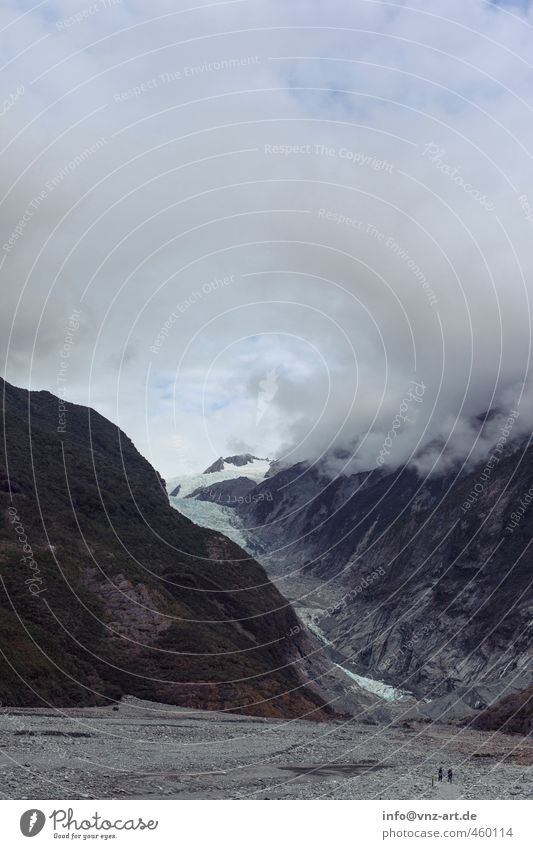 Fox Umwelt Natur Himmel Wolken Klima Klimawandel Wind Nebel Schnee Berge u. Gebirge Gipfel Schneebedeckte Gipfel Gletscher Schlucht Stein blau grau Neuseeland