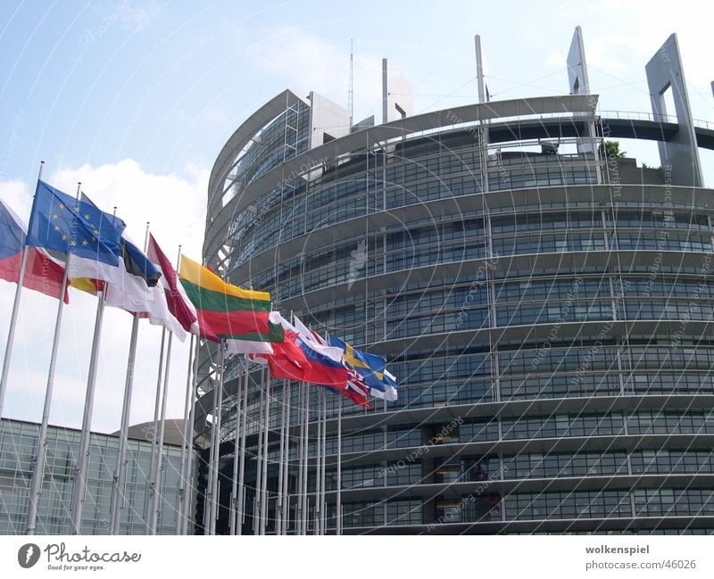 European Parliament in Strasbourg Europa Houses of Parliament parliament Fahne flags european Zusammensein Straßburg Europäer Architektur