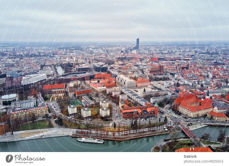 Stadtbild von Breslau Panorama in Polen, Luftaufnahme tumski alt Kathedrale Architektur Gebäude Großstadt Wahrzeichen Tourismus Turm Kirche Insel breslau Europa