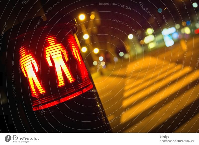 Fußgängerüberweg in der Stadt, Fußgängerampel bei Nacht. Nachtaufnahme Fußgängerübergang Zebrastreifen Straße Lichter Sicherheit Autoverkehr rot Verkehr