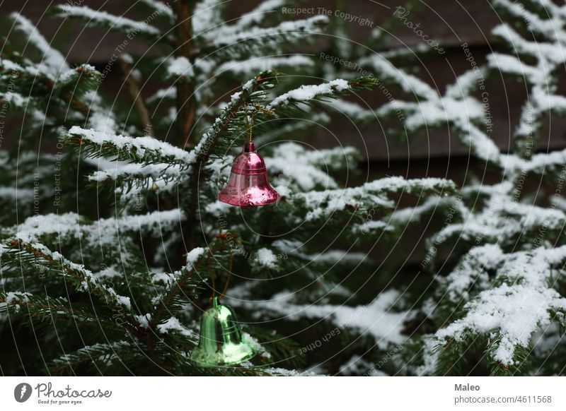 Weihnachtsspielzeug an einem Baum im Wald Dekor Natur grün Architektur Kunst Hintergrund Klingel Gebäude Feier Kind Weihnachten Großstadt