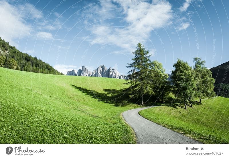 Hinter den sieben Bergen Ferien & Urlaub & Reisen Berge u. Gebirge wandern Himmel Wolken Schönes Wetter Baum Gras Wiese Wald Hügel Felsen Alpen Gipfel Straße