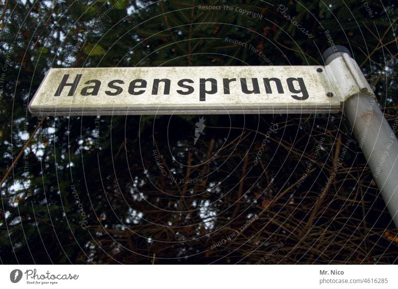 Orte, die etwas bedeuten | Hasensprung Schilder & Markierungen Strassenschild Straßennamensschild Adresse Hinweis Wege & Pfade Wegweiser Navigation Orientierung