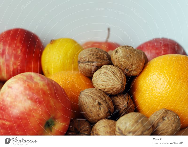 Weihnachtsmischung Lebensmittel Frucht Apfel Orange Ernährung Vegetarische Ernährung Weihnachten & Advent frisch Gesundheit lecker süß Walnuss