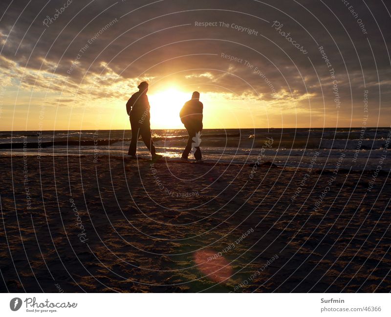 Strandläufer Sonnenuntergang Ahrenshoop Meer Strandspaziergang Ostsee Himmel Sommer