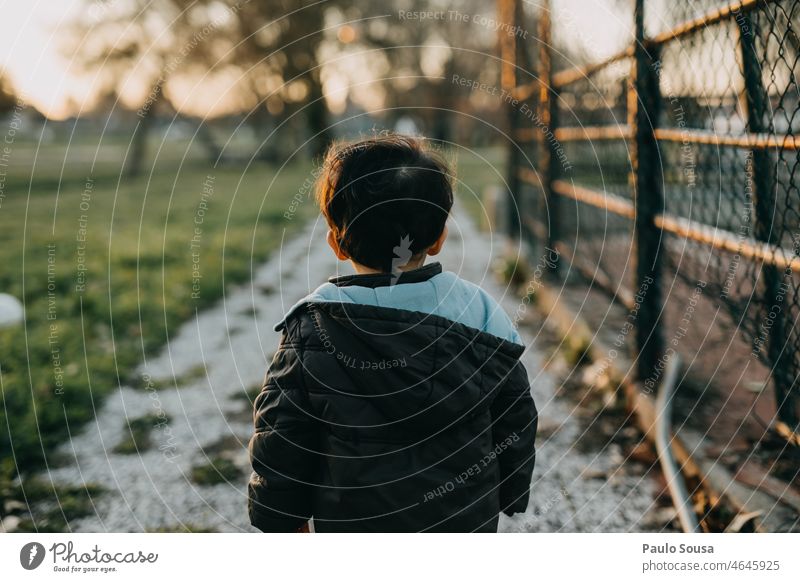 Rückansicht Kind mit Kapuzenjacke Junge 1-3 Jahre Kaukasier Kindheit Außenaufnahme Farbfoto Mensch Herbst niedlich Natur authentisch Leben Lifestyle Tag