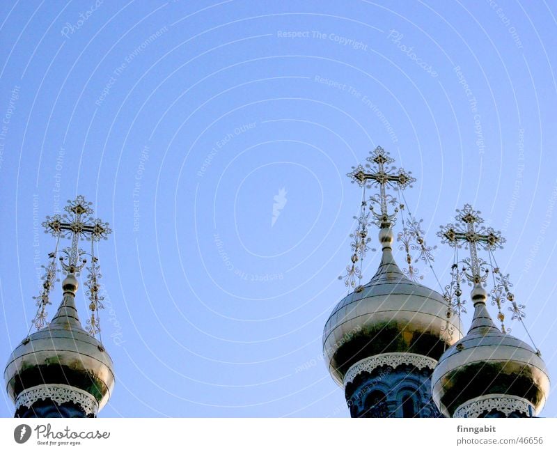 Russische Kapelle Mathildenhöhe Zwiebelturm Orthodoxie heilig Christentum Darmstadt 1903 Rücken Religion & Glaube Russland goldene dächer Turm Himmel