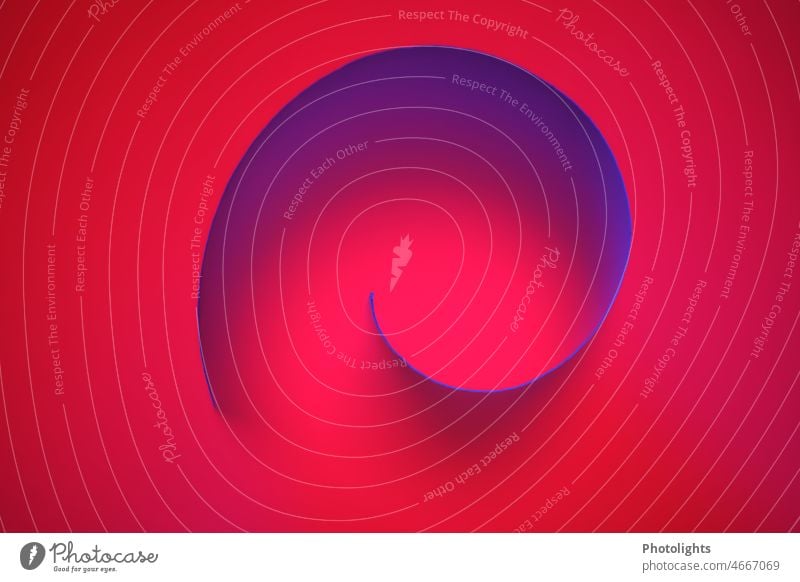 Gewundene blaue Form auf rotem Hintergrund Textfreiraum rechts Textfreiraum links Grafische Darstellung Licht Zeichen Geometrie Linie Design Hintergrundbild