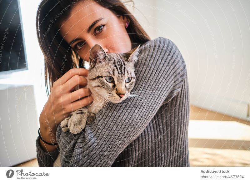 Frau spielt mit Katze auf dem Boden spielen Streicheln Haustier Tier Besitzer Kuss kuscheln Kraulen heimisch katzenhaft Kreatur niedlich bezaubernd loyal