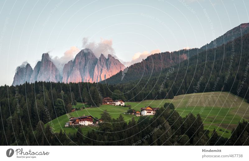 schwarzweißgrau | Alpenglühen Himmel Wolken Sonnenaufgang Sonnenuntergang Sonnenlicht Sommer Schönes Wetter Wiese Wald Hügel Felsen Berge u. Gebirge Gipfel