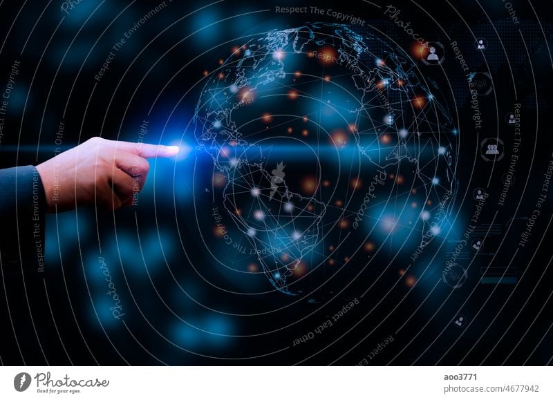 Digitale Kommunikation und virtuelle Technologie Konzept WEB 3.0.hand touch globe internet. Netz Mitteilung Computer Technik & Technologie Anschluss Information