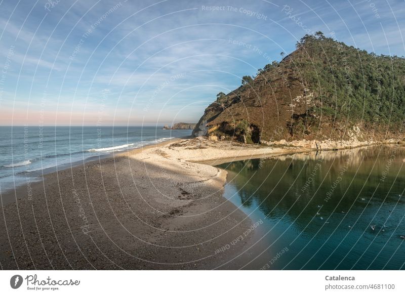 Sandstrand , Lagune und Felsen Meer maritim Umwelt Tageslicht Klima Wetter Himmel Schönes Wetter frei Natur Wasser Sommer Horizont Strand Küste Landzunge Bäume