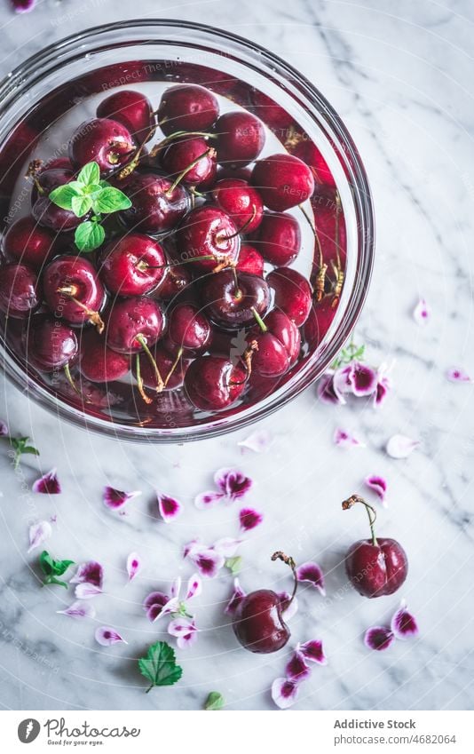 Glasschale mit roten Kirschen Vitamin natürlich organisch Küche Ernährung gesunde Ernährung Schalen & Schüsseln Geschmack Lebensmittel geschmackvoll lecker