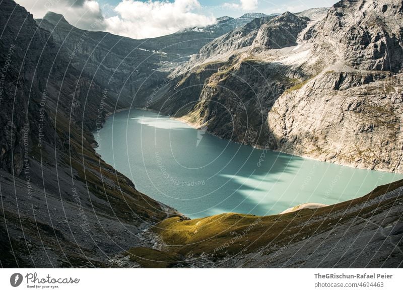 See vor Bergpanorama alpen Stausee Alpen Berge u. Gebirge Landschaft Natur Wasser Außenaufnahme Aussicht Panorama (Aussicht) wandern Glarus limmernsee