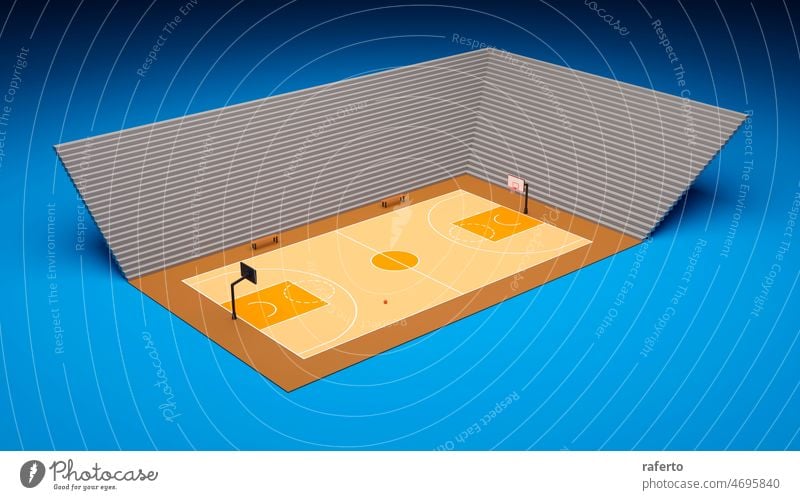 Basketballplatz. Sport-Team-Konzept. 3d Rendering. Gericht Straße Korb Spiel urban Netz Park Konkurrenz Ball spielen Reifen Großstadt Gerät Spielplatz