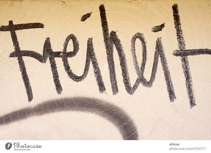 Freiheit steht in schwarzer Schrift an der Wand / Grundrechte Graffiti Freiheitswunsch Hoffnung Hauswand Fassade Ukraine Russland Wunsch Freiheitskampf