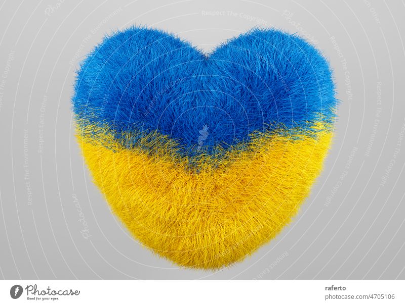 Ukraine Insignia Heart Shape. 3d Illustration Herz Ukrainer patriotisch Patriotismus Fahne Stolz fluffig Schilder Fell Emblem haarig Grafik u. Illustration Ikon