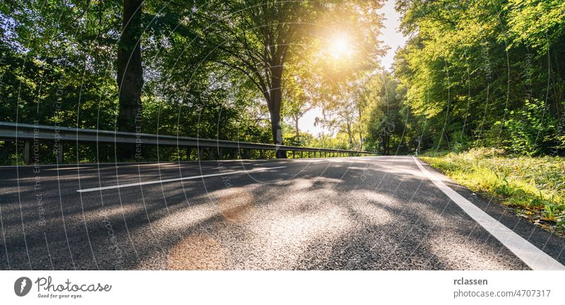 Lange kurvenreiche Waldstraße in den Alpen im Sommer Straße Berge u. Gebirge Autobahn leer Sonnenaufgang Sonnenuntergang Ausflug malerisch Landschaft Asphalt