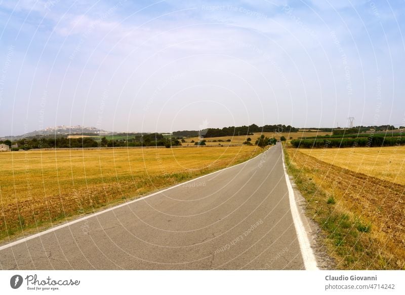 Landschaft in der Nähe von Massafra und Mottola, in der Provinz Tarent, Apulien Europa Italien Taranto Farbe Tag Feld Natur im Freien Fotografie Straße ländlich