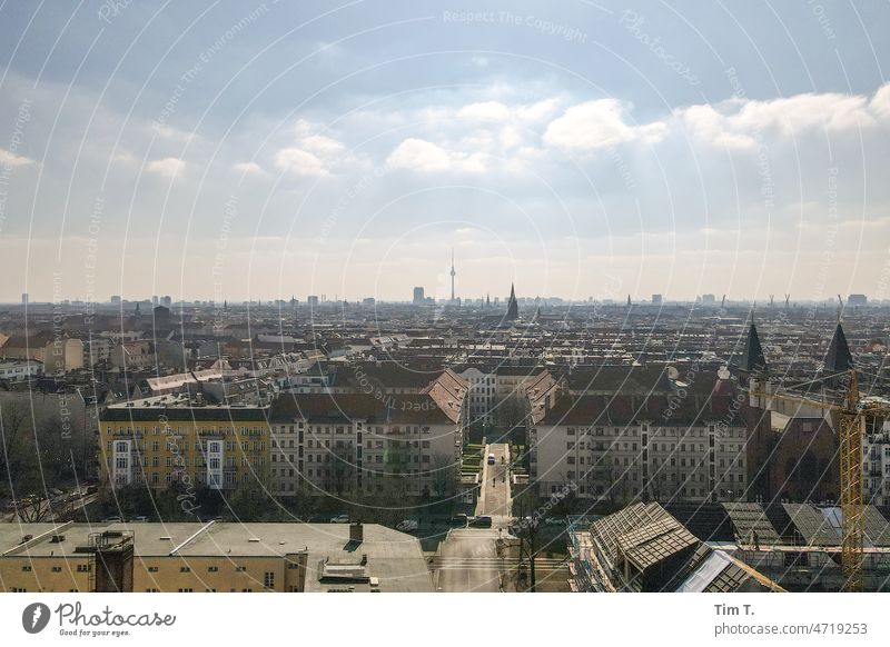 Blick über Berlin Pankow mit Fernsehturm Berliner Fernsehturm Architektur Turm Himmel Berlin-Mitte Stadtzentrum Hauptstadt Skyline Großstadt Deutschland