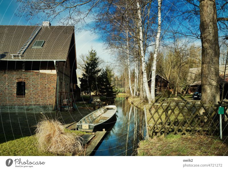 Parkbucht Lehde Spreewald Brandenburg Uferbefestigung Wasserspiegelung geheimnisvoll Reflexion & Spiegelung Wege & Pfade Gras Uferlinie Flussufer Ostdeutschland