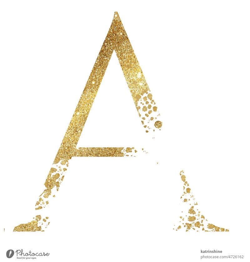 Goldener Glitzer Großbuchstabe A mit Streueffekt isolierte Illustration Charakter Weihnachten Element handgezeichnet Feiertag vereinzelt numerisch Ornament