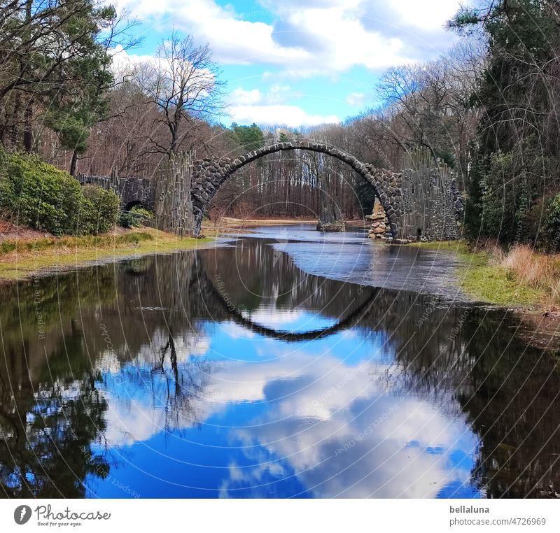 Rakotzbrücke Park Brücke Außenaufnahme Natur Farbfoto Baum Menschenleer See Wasser Reflexion & Spiegelung Landschaft Umwelt Tag Pflanze Teich Seeufer ruhig