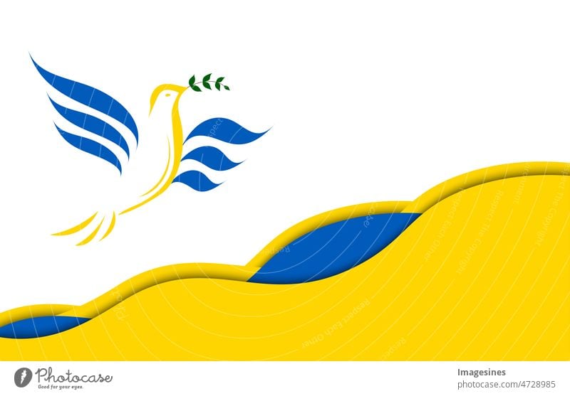 lineare Silhouette Taube mit einem Olivenzweig in den Farben der ukrainischen Flagge. Friedenstaube in Form der ukrainischen Flagge blau und gelb im Kampf für den Frieden. Unterstützen Sie die Ukraine. Abbildung