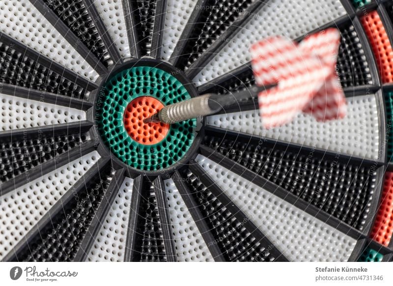 Das Ziel getroffen - Dartscheibe Kreativität Pfeil Mitte Bulls-Eye win winner dartboard fun Sportveranstaltung Volltreffer Detailaufnahme Farbfoto Zielscheibe