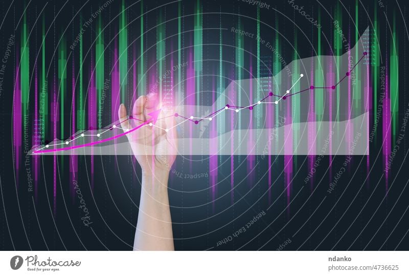 holografisches Diagramm mit steigenden Raten und Indikatoren. Geschäftswachstumskonzept, hohe Rentabilität, erfolgreicher Startup. Das Wachstum des Wechselkurses