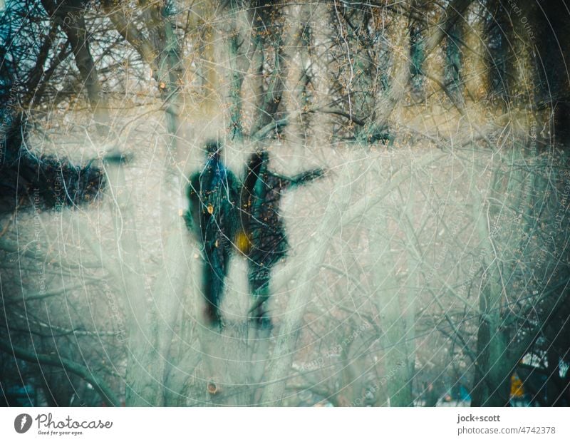 urbane Verflechtung von Natur, Mensch und Kultur Silhouette Paar Tourismus Äste und Zweige Illusion Berlin-Mitte Experiment Reaktionen u. Effekte Bokeh