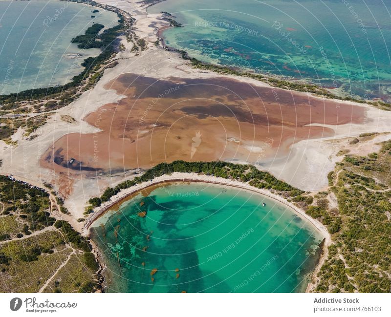 Türkisfarbenes Meer spült Ufer mit Pflanzen MEER Wasser Insel Küste Natur türkis Seeküste Hafengebiet azurblau aqua Meeresufer roter Umhang Cabo Rojo Sommer