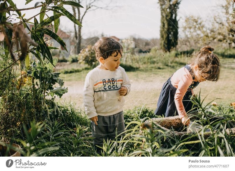 Bruder und Schwester spielen mit Wasser Zusammensein Geschwister Familie & Verwandtschaft Kind Kindheit Kinderspiel Freizeit & Hobby Kaukasier Mensch Farbfoto