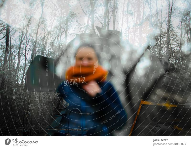 am Zug des Lebens Gesicht Frau Mensch Doppelbelichtung defokussiert Silhouette Reaktionen u. Effekte Unschärfe Illusion Experiment Dampflokomotive