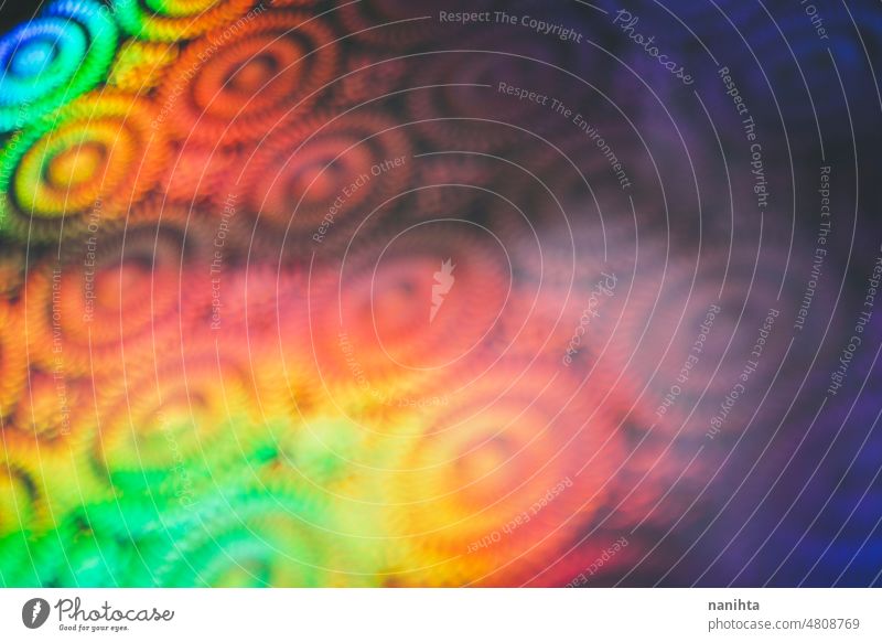 Abstrakt und Muster Hintergrund in intensiven Regenbogen hellen Farben neonfarbig Bokeh Licht farbenfroh digital Linien abstrakt Fluor irisierend mehrfarbig