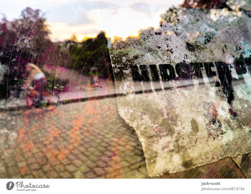 Hipster im Park Mauerpark Wort Fahrrad Prenzlauer Berg Doppelbelichtung Reaktionen u. Effekte abstrakt Experiment Sonnenuntergang Berlin Unschärfe Bokeh