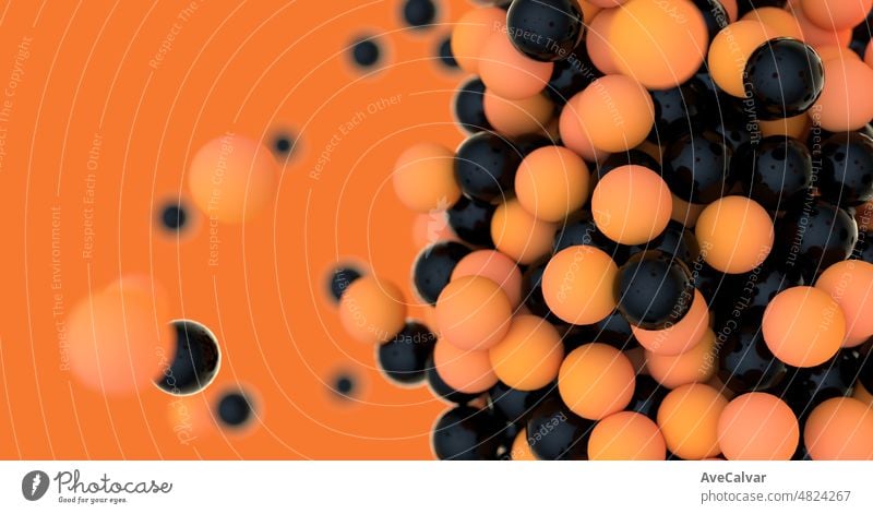 Realistische orange 3d Hintergrund mit organischen Kugeln Kugeln Bewegung. Trendy Abdeckung oder Banner-Design-Vorlage. Abstrakte dynamische Bewegung Kugeln 3d Illustration. Moving Sphären mit Lärm lebendigen Hintergrund