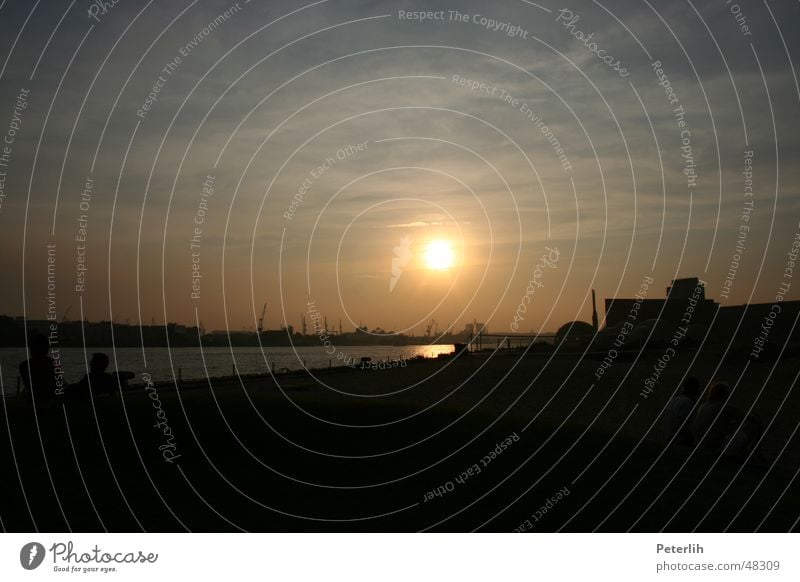 Untergang Strand Sonnenuntergang Sommer ruhig sun Hamburg Hafen