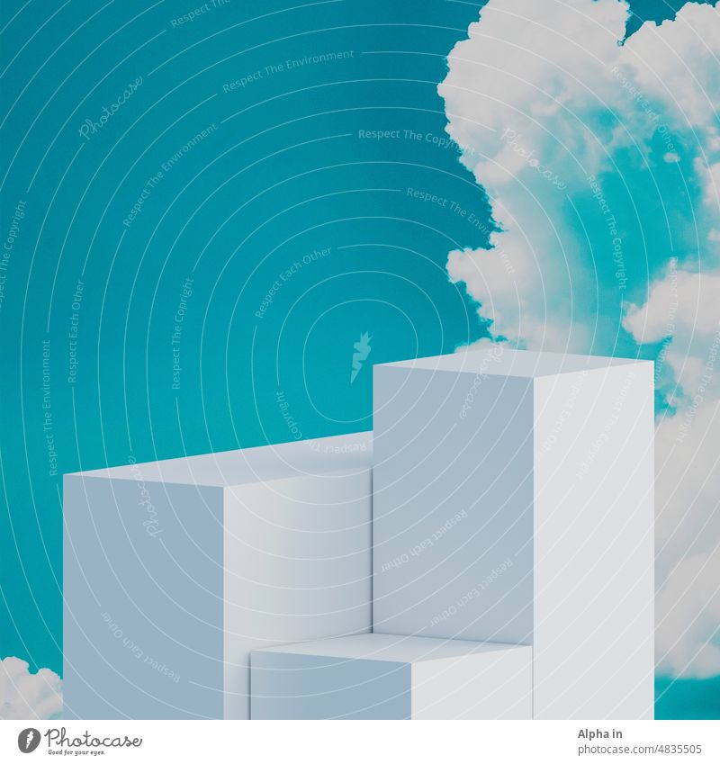 Premium-Luxus-Produkt-Podium auf klaren Himmel mit Wolke blauen Himmel Box mehrere Produkt-Sets Combo-Paket abstrakte Studio Raum geometrische Plattform Design minimal Förderung Schaufenster realistische 3d Rendering