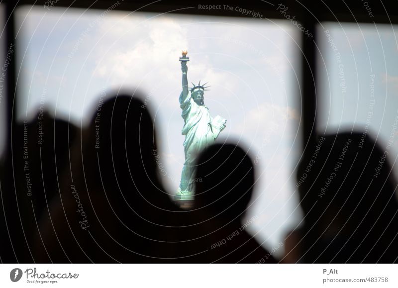 Statue Of ... Sehenswürdigkeit Wahrzeichen Denkmal Freiheitsstatue frei hell historisch grau grün Toleranz Hoffnung Silhouette Kopf Rahmen Aussicht