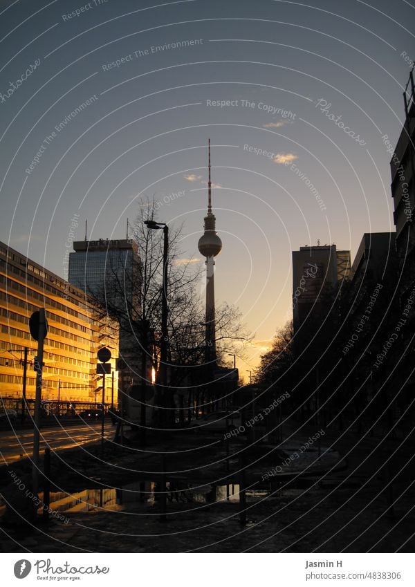 Berlin in der Dämmerung Berliner Fernsehturm Alexanderplatz Turm Wahrzeichen Berlin-Mitte Stadtzentrum Sehenswürdigkeit Hauptstadt Sightseeing Tourismus