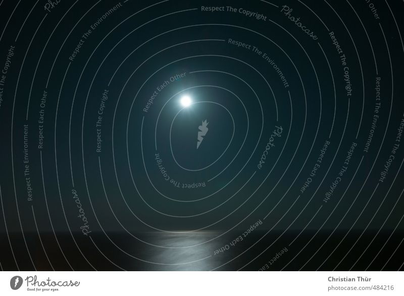 Mondscheinsonate Natur Wasser Himmel Wolkenloser Himmel Nachthimmel Vollmond Sommer Schönes Wetter Strand Meer Ägäis Insel Rhodos gruselig schön blau weiß