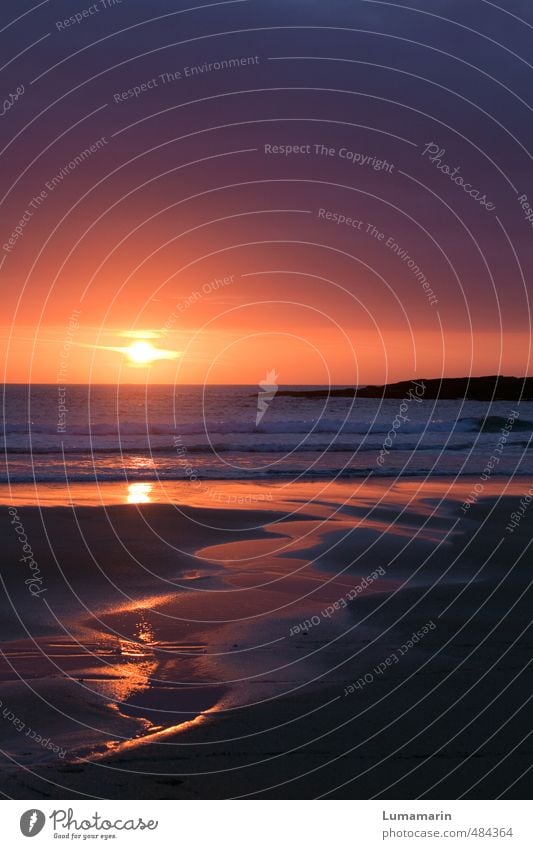 Zeitverlauf Umwelt Landschaft Urelemente Sand Feuer Luft Wasser Wolkenloser Himmel Horizont Sonnenaufgang Sonnenuntergang Schönes Wetter Wellen Strand Meer