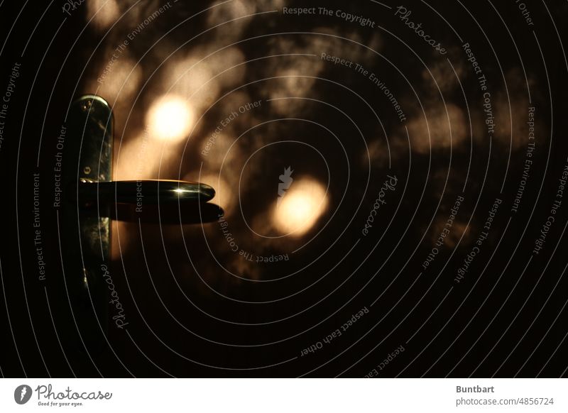 Geheime Tür im Glitzerlicht Klinke Metall Holz Griff geschlossen Eingangstür Schloss alt Sicherheit Strukturen & Formen Detailaufnahme Farbfoto Türgriff
