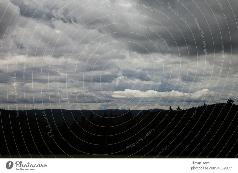 Wolkenhimmel über Schwarzwaldhöhen Himmel Bäume Hügel Horizont Landschaft Menschenleer Wald Natur Abend blau weiß schwarz