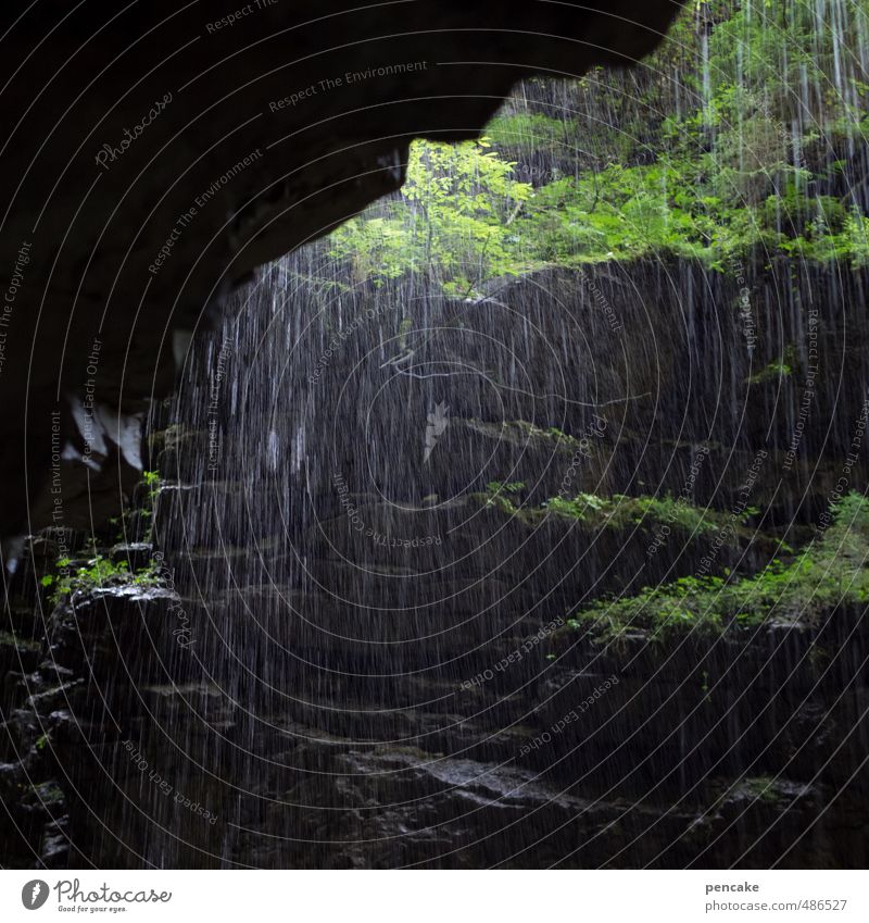 subalpin Natur Landschaft Urelemente Regen Gewitter Felsen Alpen Schlucht Breitachklamm Wasserfall Stein nass natürlich Schutzdach Klettern Bach Regenwasser