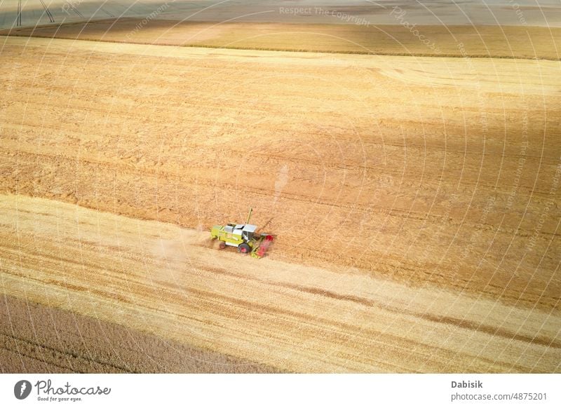 Mähdrescher im Einsatz auf dem Feld Ernte Ackerbau Weizen Bauernhof Ackerland Landschaft Traktor Korn Müsli Industrie Gerät Lebensmittel Maschine Arbeit