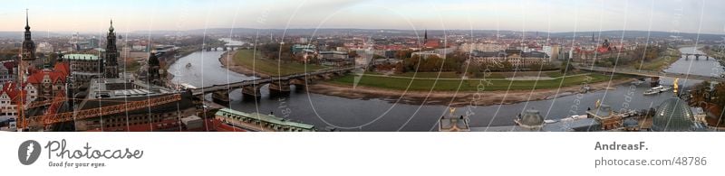 Panoramablick von der Frauenkirche Dresden Sachsen Panorama (Aussicht) Augustusbrücke Erneuerung historisch Horizont Stadt Zwinger Hofkirche Semperoper Elbe